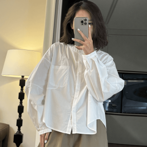 Slim Fit Long Sleeve White Shirt Womens Autumn Thin New Style Casual Fashion plus Size Open Cardigan Top Polyester Fiber