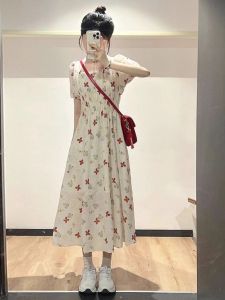 Váy Dài Cổ Vuông Họa Tiết Hoa Ngọt Ngào Cho Nữ Mùa Hè 2024 Váy Midi Cạp Cao Dáng Chữ a Tay Bồng Váy Công Sở Phong Cách Hàn Quốc