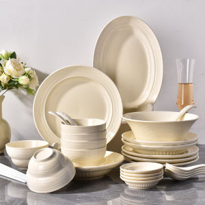 Premium Ceramic Bowl Plate Dining Set Home Use New 2025 Rice Bowl Noodles Soup Dish Fish Plate round Shape Pure Color Design