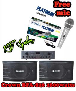 2022 ORIGINAL Crown BFA-826 Karaoke Amplifier with bluetooth/USB/AUX/FM with Baffles Speaker 8" 2600WATTS PMPO