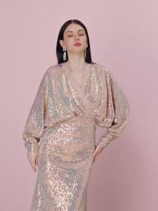 French Romantic Mermaid Iridescent Sequin Evening Dress