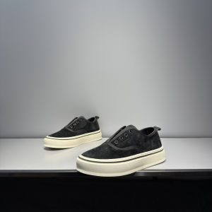 Leather Mens Low-Top Casual Shoes with Fleece Vintage Japanese Style Versatile Thick Bottom Slip-On Autumn Mens Footwear