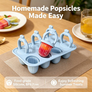 6-compartment silicone popsicle mold for babies easy to grip with anti-choking design suitable for baby food preparation.