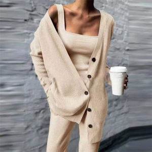 เสื้อคลุมคาร์ดิแกนหลวมๆ สีสันสดใส เสื้อคลุมคาร์ดิแกนแบบสวมหัว ชุดทำงานลำลอง ชุดทำงานฤดูใบไม้ร่วง ผ้าโพลีเอสเตอร์ 25-35 ปี