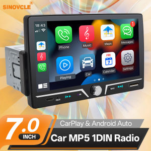 SINOVCLE Wireless Android Auto Carplay MP5 Player Stereo 7" Car Radio 1din IPS Screen Bluetooth USB Mirror Link Type-C Charge