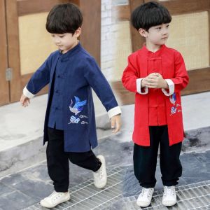Hanfu Boys Robe Chinese Style Childrens Clothing Tang Suit Children Boys Baby Clothing Spring and Autumn Chinese Classics Suit Thin Cotton and Linen