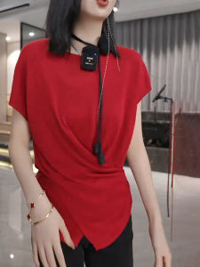 UYFY | Red Round Neck Short Sleeve T-Shirt Womens Casual Loose Fit Summer New Style Large Size Top Fashionable and Elegant