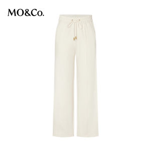 MO&Co. | Wool Blend Drawstring Elastic Waist High Rise Loose Straight Leg Sport Pants Soft Style