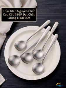 Thìa Ăn Cơm Titan Nguyên Chất 99.8% SSGP Muỗng Siêu Nhẹ 25g Họa Tiết Hoa Băng Đạt Chất Lượng LFGB Đức Cao Cấp