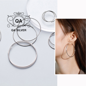 Khuyên tai bạc 925 tròn bản to bông nữ big size chốt lẫy S925 HOOP QA SILVER Earrings EA170401