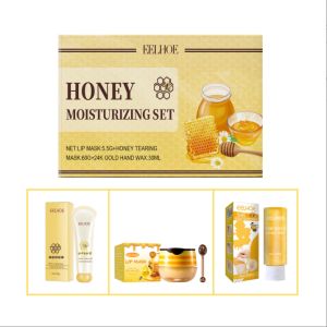 EELHOE Honey Series Moisturizing and Exfoliating Set: A Gentle Skin-Cleansing Exfoliating Moisturizing and Hydrating Kit Honey Tear Hands Mask Moisturizes Moisturizes Softens Skin Keratin Relieves Dry Hands Remove Dead Skin Hands Skin Care Products