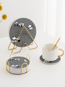 Thảm Chống Thấm Nước Hình Gấu Trúc Dễ Thương Bằng Gốm Thảm Chống Bỏng Chống Trượt Hình Tròn Phong Cách Scandinavia Cổ Điển