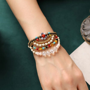 Original Bohemian Style Hand Knitted Bracelet with Natural Stones Multi-Layer Ethnic Flavor Womens Rope Bracelet Fashion Jewelry