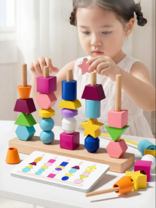 XIAOWANDOU | Montessori Geometric Pillars Edu-toy Color and Shape Recognition Toy