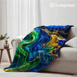 Beast Kingdom | Blue Green Gold Marble Soft Warm Flannel Blanket Lightweight Cozy Christmas Halloween Home Decor Room