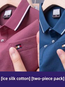 Two-Piece Set T-Shirt Short Sleeve Ice Silk Cotton Polyester Summer Menswear Polo Shirt Tops Casual Dad Wear Loose Collar Fashion
