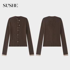SUSHE | Pure Wool Half-High Collar Contrast Sleeve Knit Top for Women
