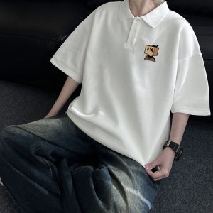 เสื้อโปโลแขนสั้นสไตล์อเมริกันสำหรับผู้ชาย ทรงหลวม คอปกพับ สไตล์ลำลอง แฟชั่นฤดูร้อน ผ้าฝ้ายแท้ ระบายอากาศได้ดี ไม่ต้องรีด