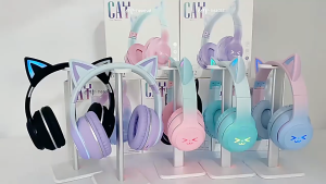 Cats Ears Headset RGB Light Smile Face TWS Headset Gradient New Headphone Pink Little Girl Earphone