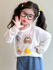 Girls Long Sleeve T-Shirt Summer Casual Base Layer Sun Protection Shirt Standard Fit Cartoon Print round Neck Breathable Fabric