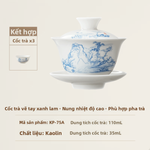Kamjove | Gaiwan Sứ Celadon Vẽ Tay Chống Nhiệt Dùng Pha Trà