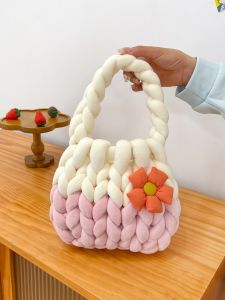 Handwoven Basket Bag Material Kit Dopaamine Flower Underarm Bag Super Thick Icelandic Line Finished Gift Fresh Sweet Style