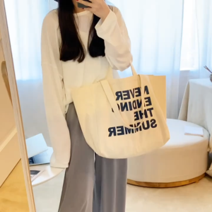 Women Alphabet Canvas Shoulder Bags Female Casual Letter Printed Tote Handbags Large Capacity Cotton Cloth Shopping School Bag