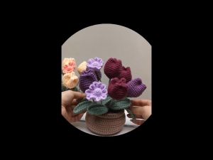 Crochet Knitted 6 Tulips + 2 Daisies with pot | Finished Product | Ready Product | Birthday | Celebration | Mothers | Office Decoration | Gift