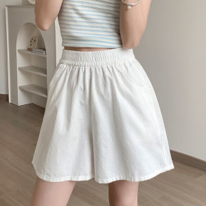 High Waist Loose Fit Pure Cotton Shorts Womens Summer Sporty Casual Outerwear Wide Leg Pants Three-quarter Length Trousers