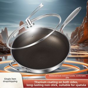 No Coating Non-stick Titanium Stainless Steel Flat Frying Pan