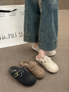 MIFULIAN | Fluffy Lined Closed Toe Clogs Outdoor Winter Slip-On Shoes