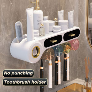 toothbrush holder 牙刷置物架 Tooth cup and toothbrush shelf Non-perforated wall-mounted family washing cup set Mouthwash cup and toothbrush shelf