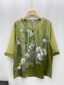 New Chinese Style Short Sleeve T-Shirt Thin Fashion Summer Clothes for Middle-Aged And Elderly Women with Button Design