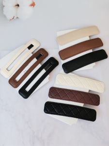 Simple Grid Leather Edge Clip: High-End Feeling & Women's Fashion Hair Accessories