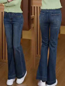 Fashionable High Waist Bell Bottom Jeans Womens Spring New Style Slimming Young-looking Elastic Slim Fit Trendy Denim Pants