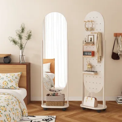 SAMEDREAM | Rotatable Full-length Mirror With Holes Board Multifunction Storage Hanging Mobile Mirror
