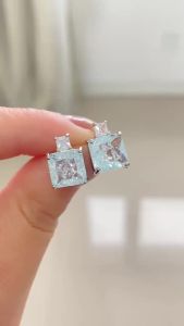 ZAKOL Màu Xanh Nhạt Vuông Đính Đá Cubic Zirconia Bông Tai Nữ Tinh Tế Nhỏ Trang Sức Thời Trang Hình Học Cổ Điển Đẩy Lại Lưng Tìm Kiếm