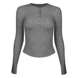 Autumn Winter Slim Fit Henley Collar Long Sleeve T-Shirt for Yoga and Fitness