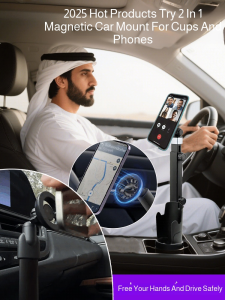 Car 2-1 Magnetic Mobile Phone Holder Cup Holder Magnetic Mobile Phone Holder Vertical Horizontal Rotation Universal Drink Holder