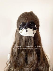French Vintage Satin Polka Dot Hair Accessories Elastic Band Hair Ties Bun Headwear Black White Retro Hair Ornaments
