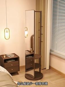 Mirror Full Length Full Body Mirror Stand Living Room Bedroom Standing Mirror Storage Rotatable Mobile Solid Wood with Clothes Rack Integrated Floor Mirror With Rack  落地镜