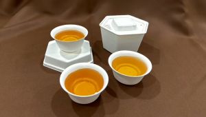 [1set] Paper Pulp Tea Set with Tea Bag 3pcs Tea Cups / Disposable Sugarcane Bagasse Pulp Travel White Teaset 便携茶具套装