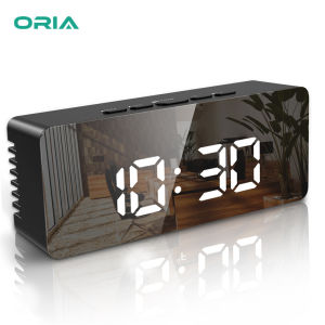 ORIA Digital Clock Mirror LED Alarm Clock 3 Modes with Temperature Adjustable Brightness Table Clock and USB Port for Charging Cellphone for Bedroom Office(Ready Stock)