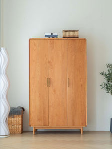 Solid Cherry Wood Japanese Retro Style Wardrobe Nordic Small Apartment Bedroom Storage Cabinet Original Wood Childrens Storage