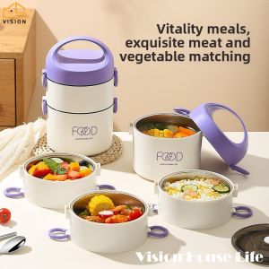 Vision 2/3/4 Layer Lunch Box with Cutlery 304 Stainless Steel Bento Box with Bag Microwave Packaging Box Portable Thermal Food Container Refrigerator Fresh Keeping Box Airtight Food Storage Container for School Office Outdoor