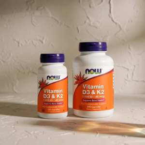 NOW Vitamin D3 & K2 1000 IU / 45 mcg Supports Bone Health Plus Cardiovascular Support 120 Capsules Dietary Supplement