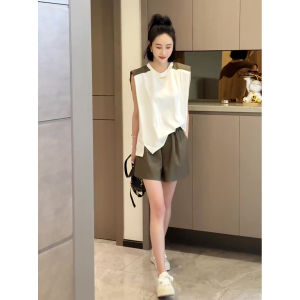 Slimming Lightweight Sporty Casual Womens Set Summer New Fashion Sleeveless Short Sleeve Shorts Two-Piece Suit