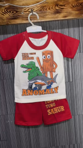 Setelan Baju Anak Laki-Laki Harian Motif Tung-Tung Sahur Bahan Katun Adem Ready Usia 3Bulan-10Tahun Lengan Pendek