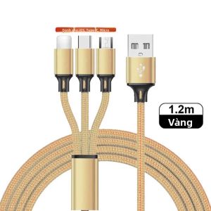 Cáp Sạc Nhanh 3 Trong 1 USB Type C Micro USB iOS Đa Năng Cho iPhone Huawei Samsung Dây Bện Nylon Dây Sạc Điện Thoại Di Động