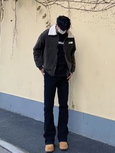 ZHUOCAN | Soft Thermal Black American High Street Cleanfit Straight Pants